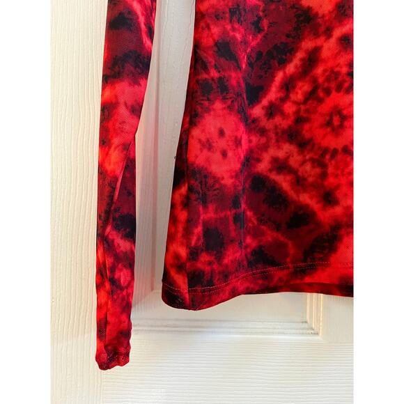 INC Red Black Tie Dye Turtleneck Lined Mesh Blouse Small Goth Vampire Romance - Picture 5 of 10